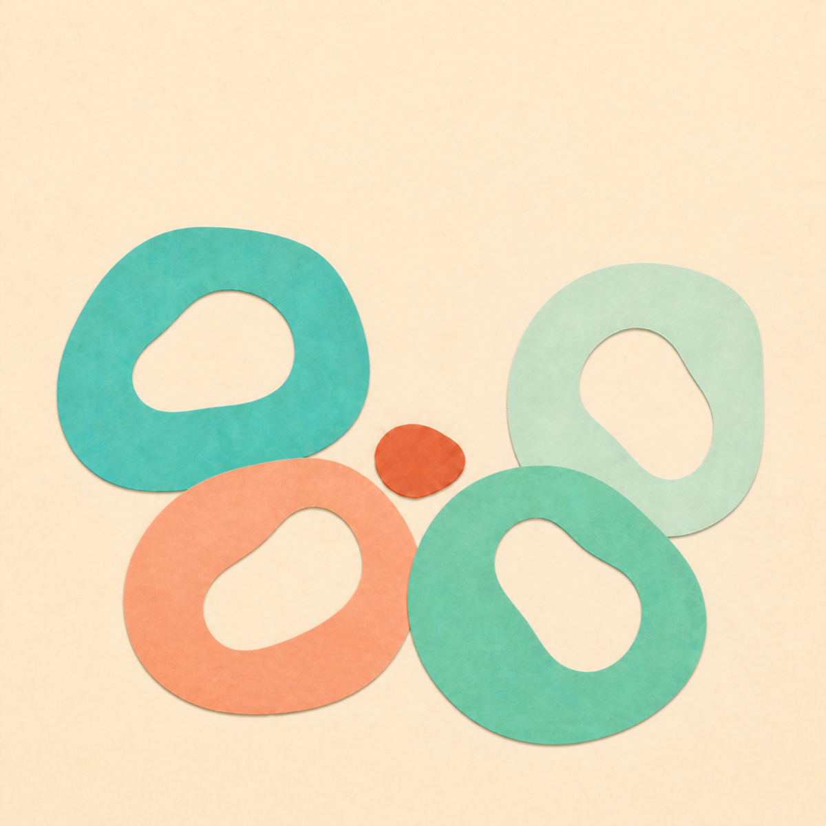 Uneven felt rings with one deliberately missing, abstract illustration of loss