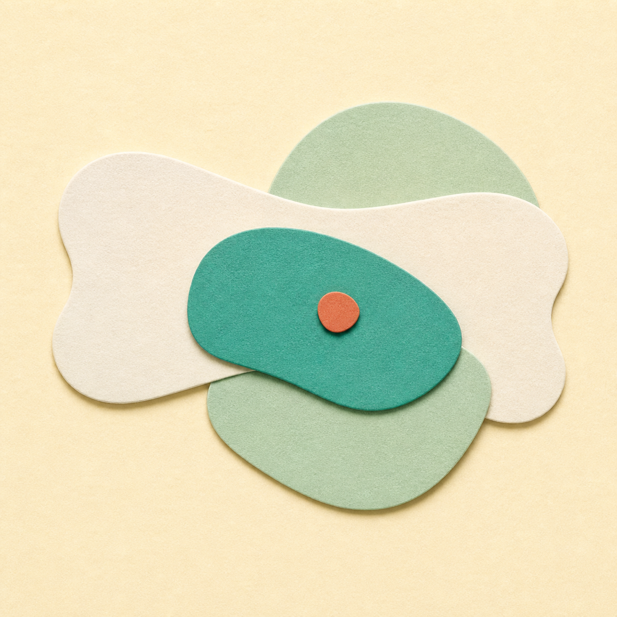 Overlapping organic felt forms gathered around a grounded center